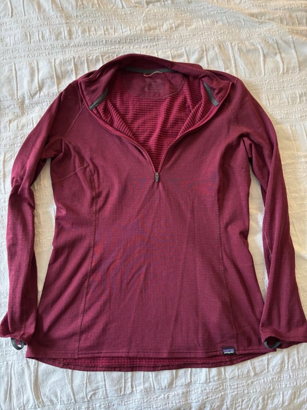 Patagonia Thermal Weight - Burgundy Three Quarter Zip, Capilene Shirt, Size M